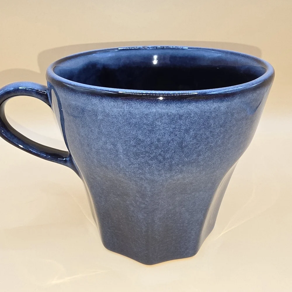 New- 4 Crate & Barrel Mugs Cove Glazed Indigo Blue Stoneware